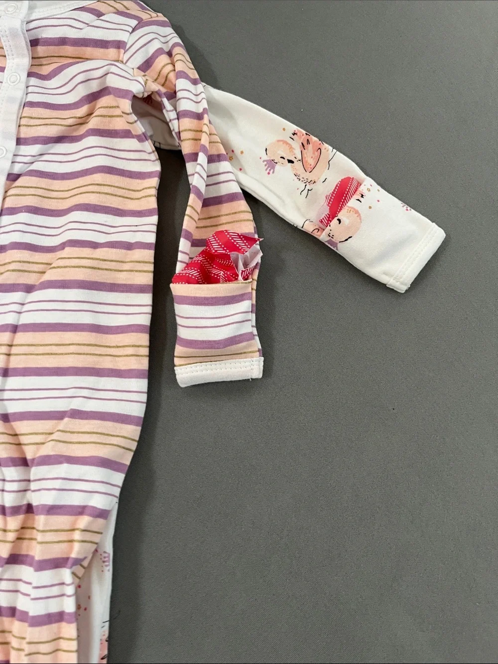 Rosie Pope Cream Footie with Pink Floral Print & Lavender Stripes